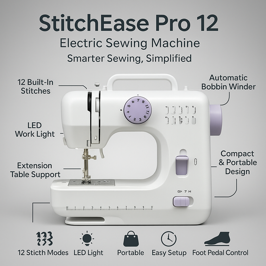 StitchEase Pro 12 – Portable Electric Sewing Machine