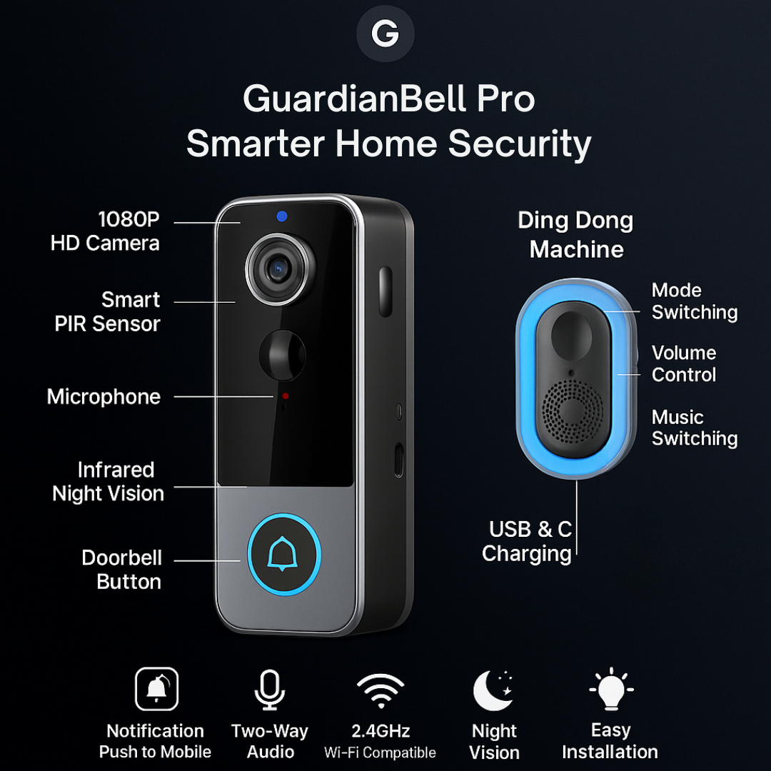 GuardianBell Pro AI Night Vision Doorbell HD Video