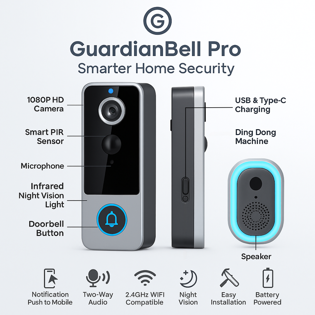 GuardianBell Pro AI Night Vision Doorbell HD Video