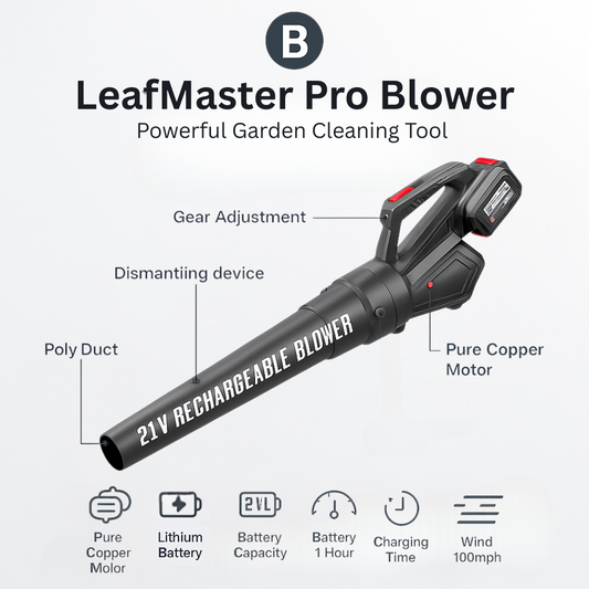 LeafMaster Pro 21V Cordless Blower – Compact & Powerful Garden Cleaning Tool