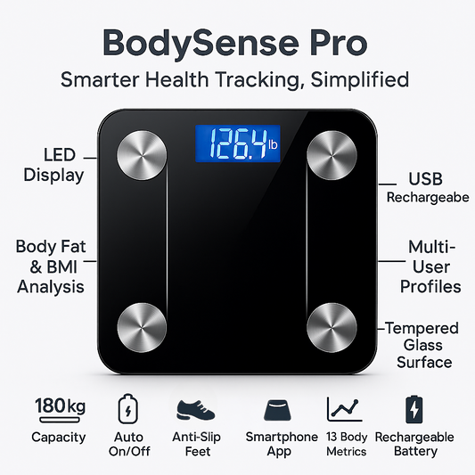 BodySense Pro – Smart Bluetooth Body Fat & BMI Scale with App